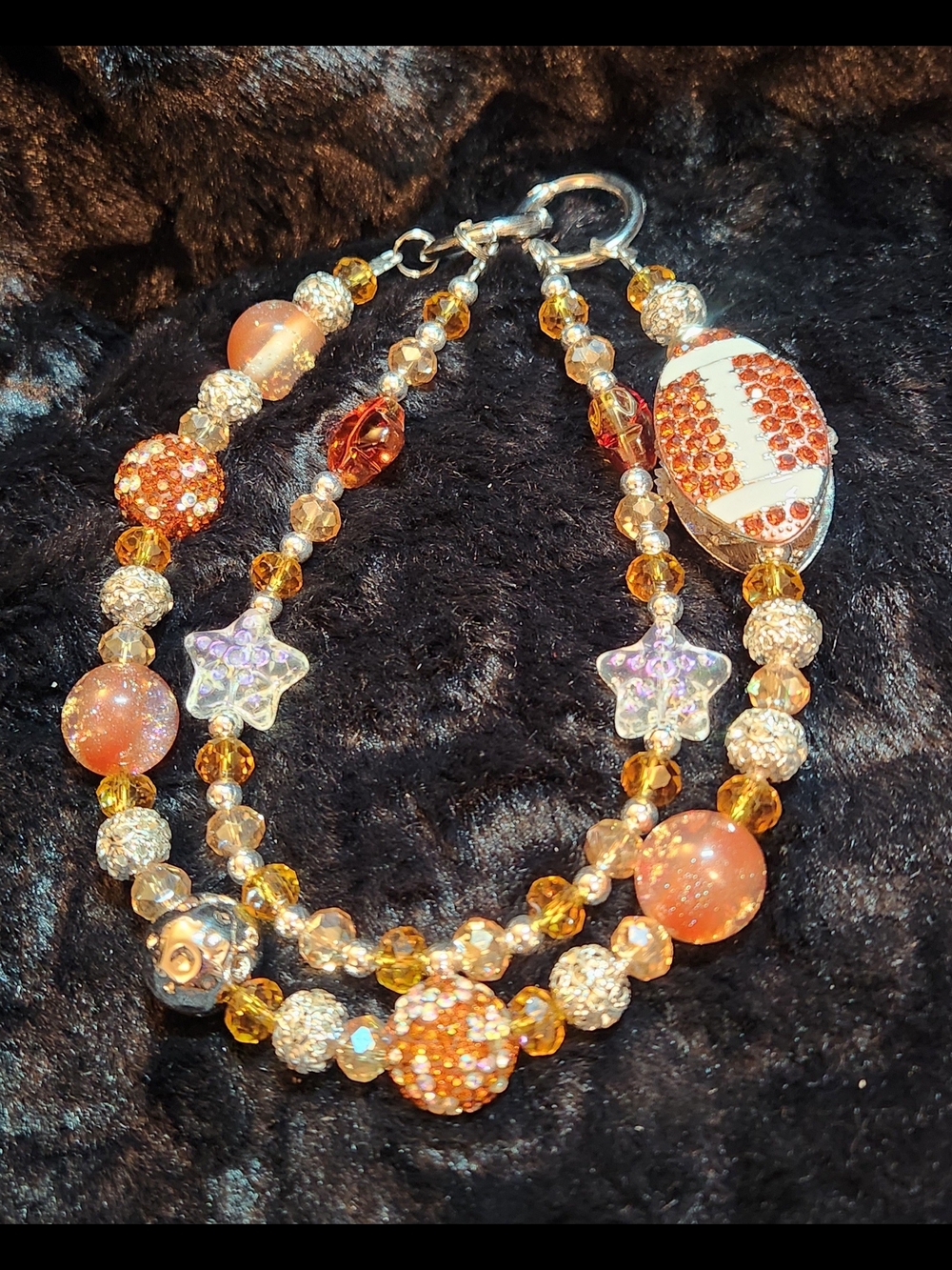 Sparkling Brown Crystal Beaded Phone/Purse Charm with Football Accent